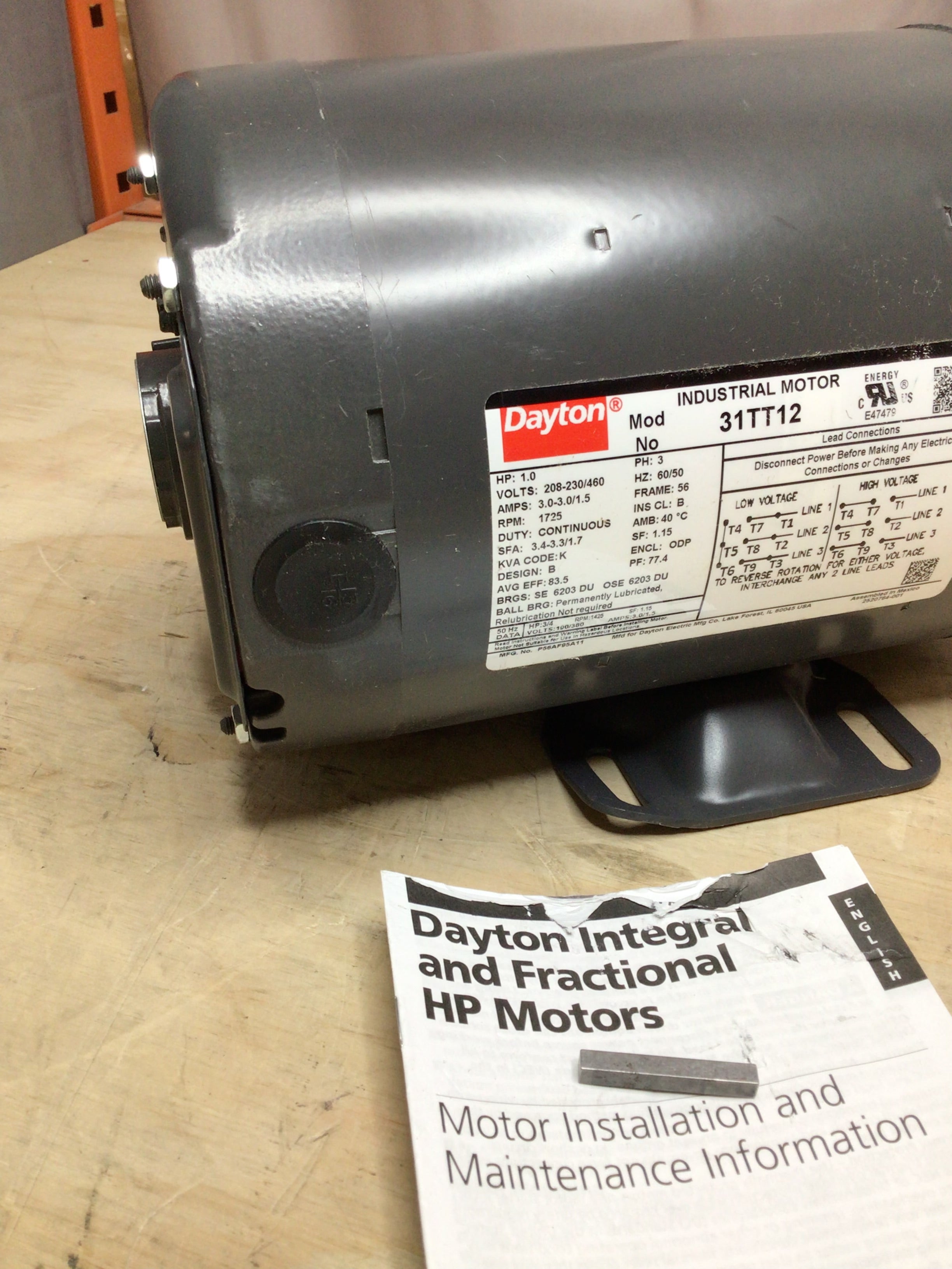 Dayton 31Tt12 3-Phase General Purpose Motor, 1 Hp, 56 Frame, *Bent Mount Plate* (8138047652078)